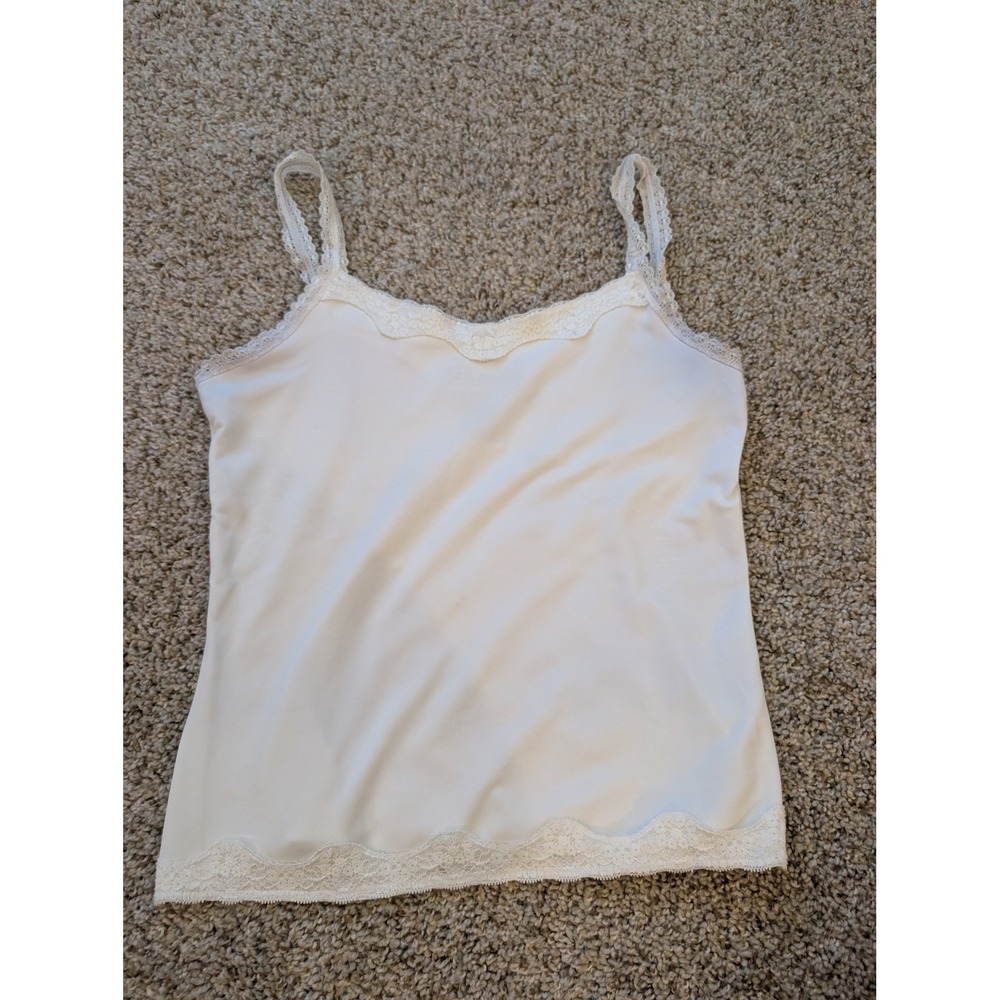 JG Hook Womens White Lace Trim Camisole Satin Tank Top 41-6564-3 Small
